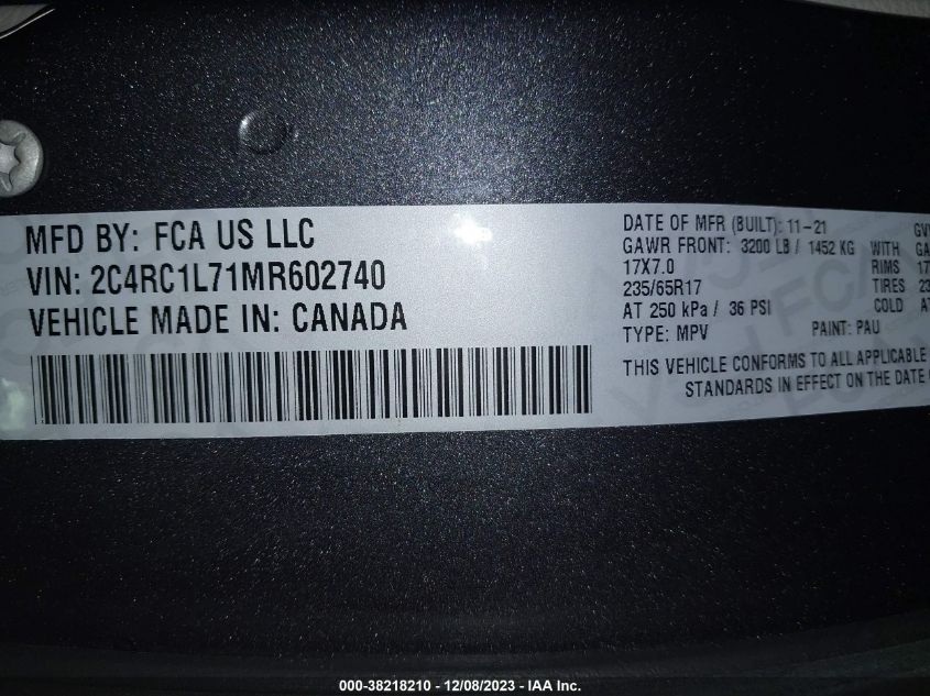 2021 CHRYSLER PACIFICA HYBRID TOURING L 2C4RC1L71MR602740