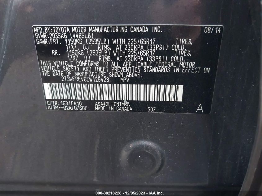 2014 TOYOTA RAV4 XLE - 2T3WFREV6EW129428