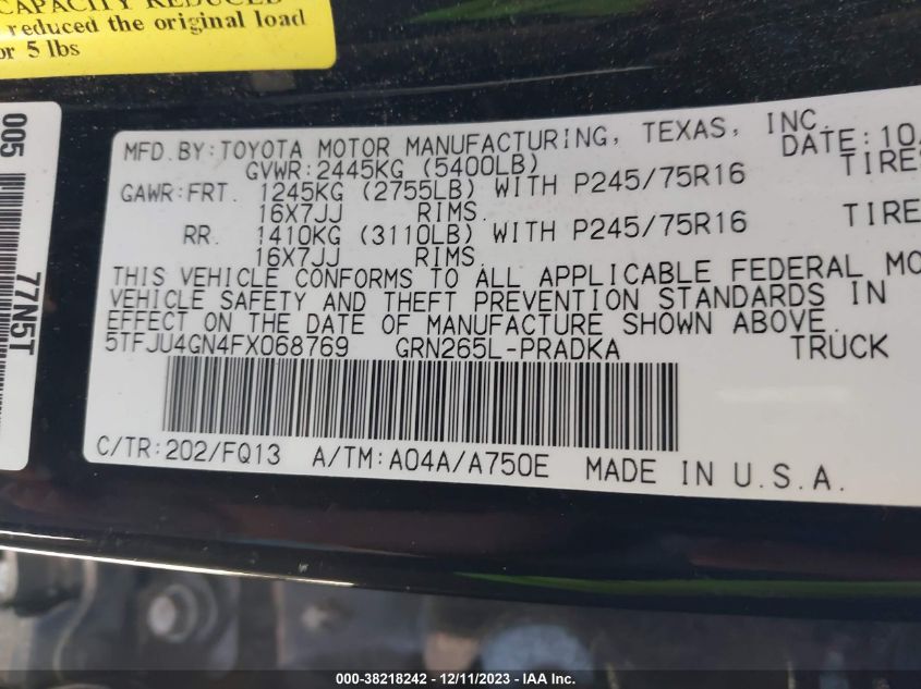 2015 TOYOTA TACOMA DOUBLE CAB PRERUNNER - 5TFJU4GN4FX068769