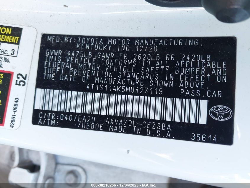 2021 TOYOTA CAMRY SE/SE NIGHT SHADE - 4T1G11AK5MU427119