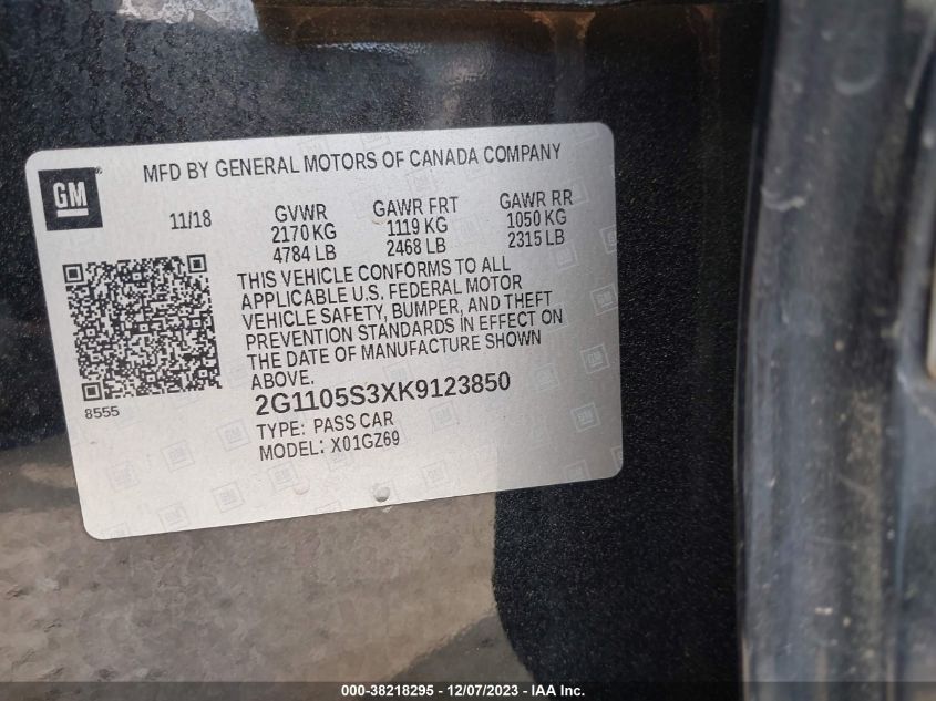 2019 CHEVROLET IMPALA PREMIER - 2G1105S3XK9123850