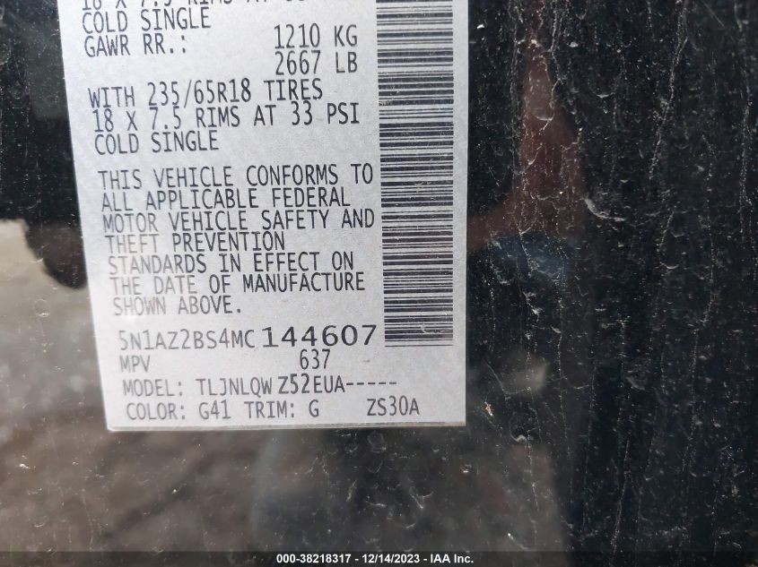 2021 NISSAN MURANO SV - 5N1AZ2BS4MC144607