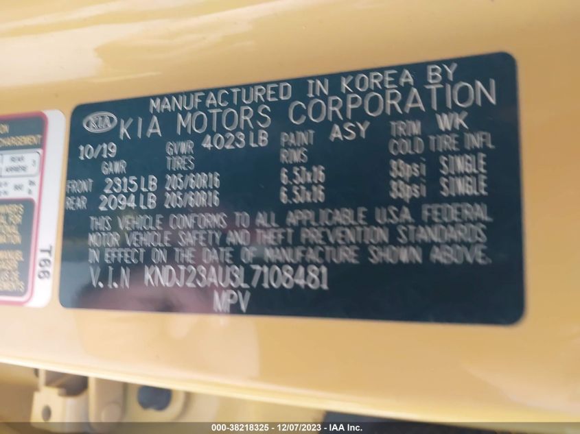 2020 KIA SOUL LX/X LINE/S - KNDJ23AU3L7108481
