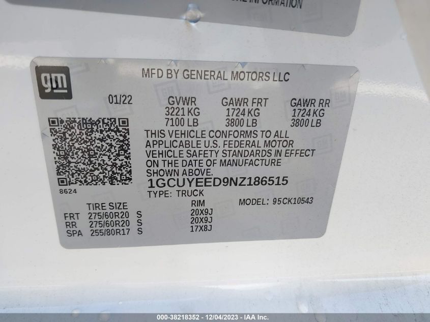 2022 CHEVROLET SILVERADO 1500 LTD 4WD  SHORT BED RST 1GCUYEED9NZ186515
