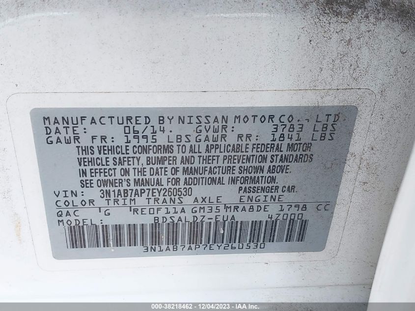 2014 NISSAN SENTRA SV - 3N1AB7AP7EY260530