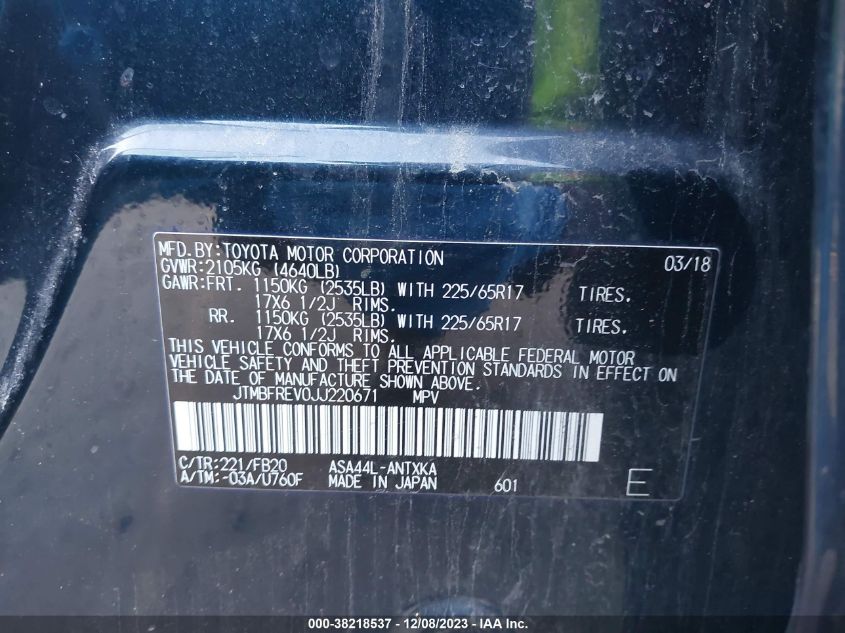 2018 TOYOTA RAV4 LE - JTMBFREV0JJ220671