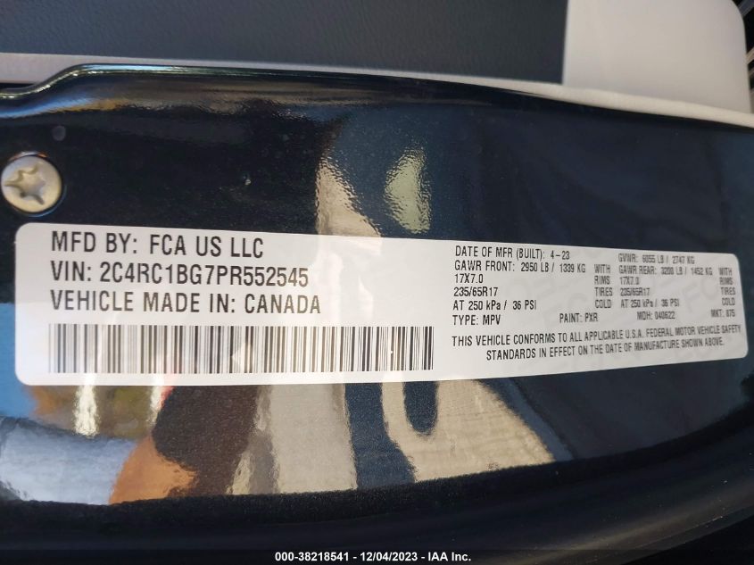 2C4RC1BG7PR552545 2023 CHRYSLER PACIFICA, photo no. 9