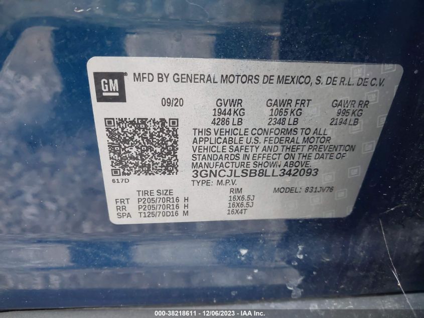 2020 CHEVROLET TRAX 1LT - 3GNCJLSB8LL342093