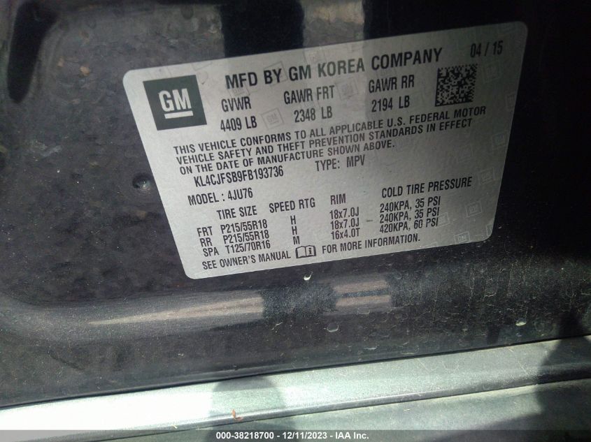 2015 BUICK ENCORE CONVENIENCE - KL4CJFSB9FB193736