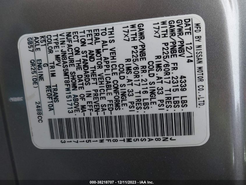 2015 NISSAN ROGUE SELECT S - JN8AS5MT8FW151713