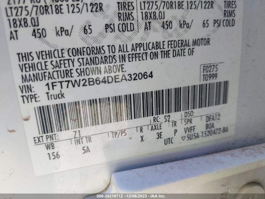 2013 FORD F-250 LARIAT - 1FT7W2B64DEA32064