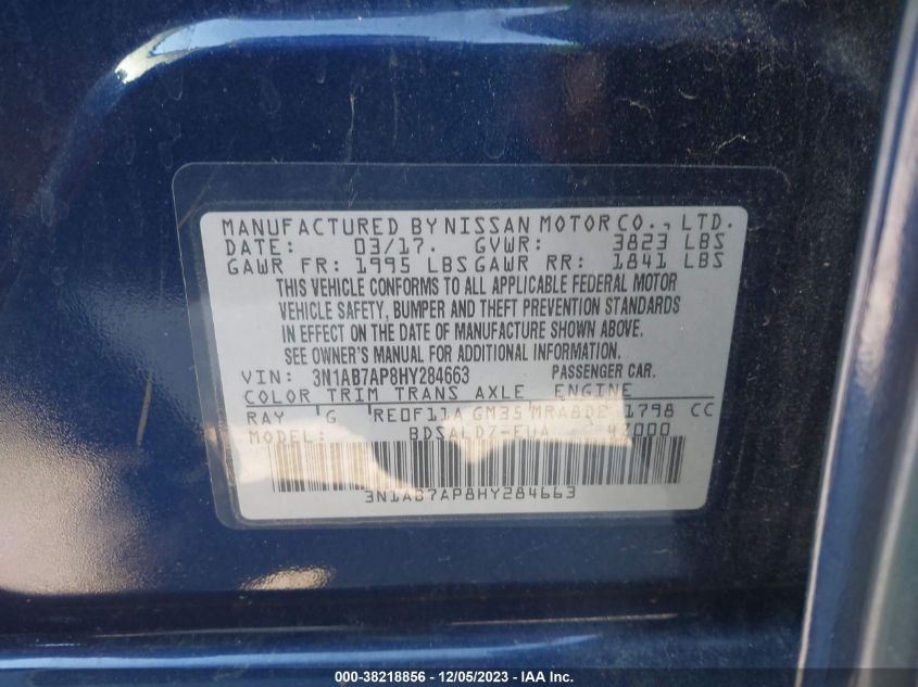 2017 NISSAN SENTRA SV - 3N1AB7AP8HY284663