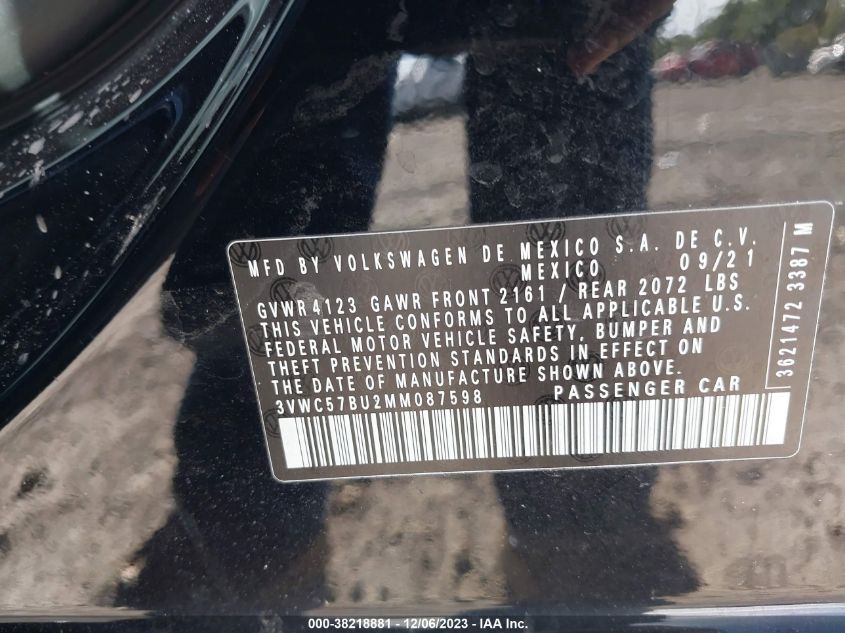 VIN 3VWC57BU2MM087598 2021 VOLKSWAGEN JETTA S/SE/R-LINE