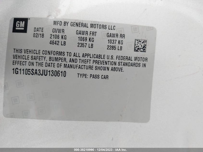 2018 CHEVROLET IMPALA LT - 1G1105SA3JU130610