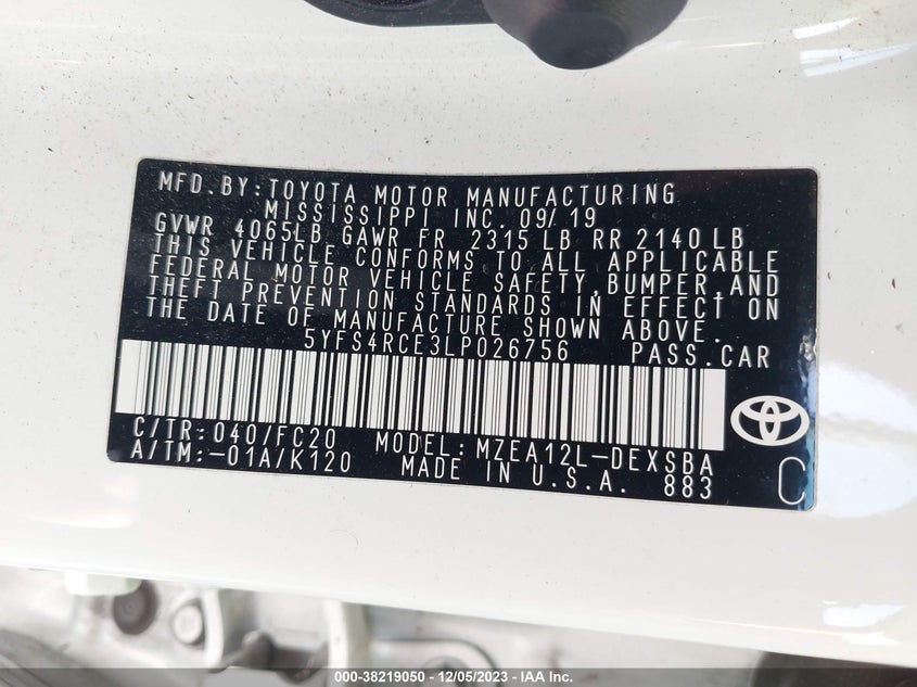 VIN 5YFS4RCE3LP026756 2020 TOYOTA COROLLA SE