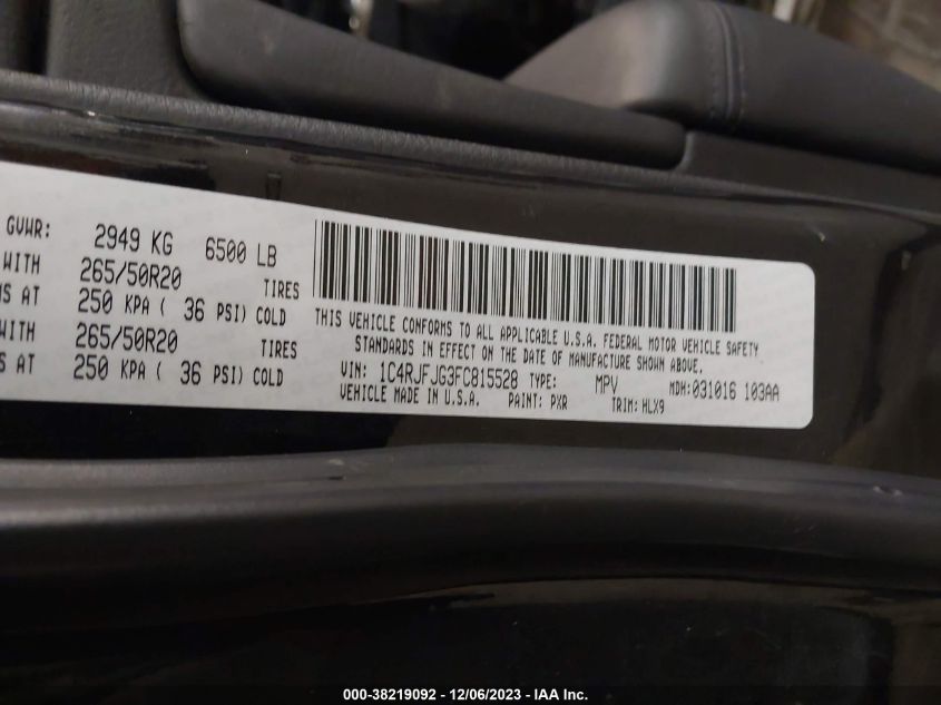 2015 JEEP GRAND CHEROKEE SUMMIT - 1C4RJFJG3FC815528