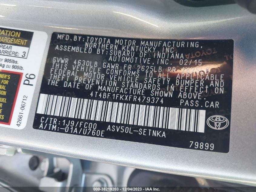 2015 TOYOTA CAMRY LE - 4T4BF1FKXFR479374