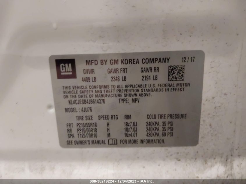 2018 BUICK ENCORE PREFERRED - KL4CJESB4JB614376