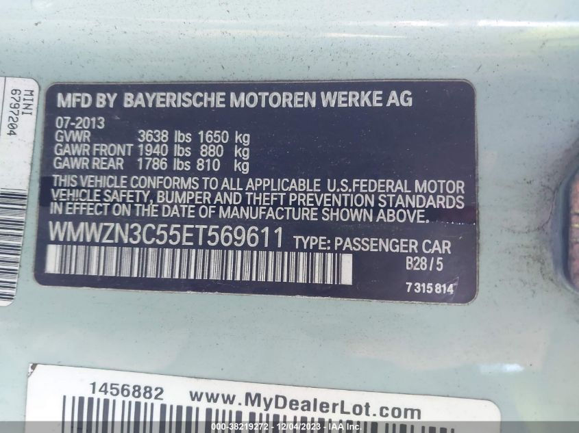 2014 MINI CONVERTIBLE COOPER WMWZN3C55ET569611