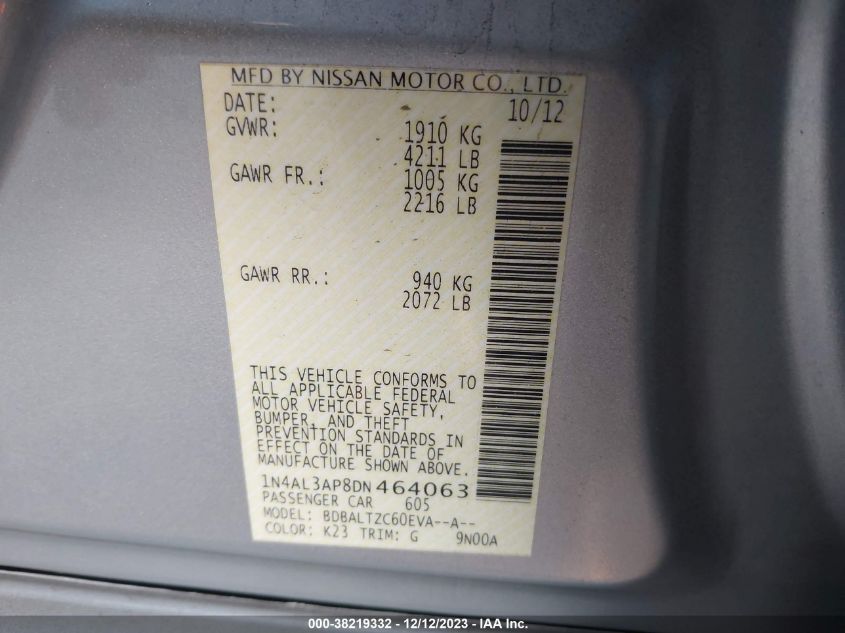 2013 NISSAN ALTIMA 2.5 SV - 1N4AL3AP8DN464063