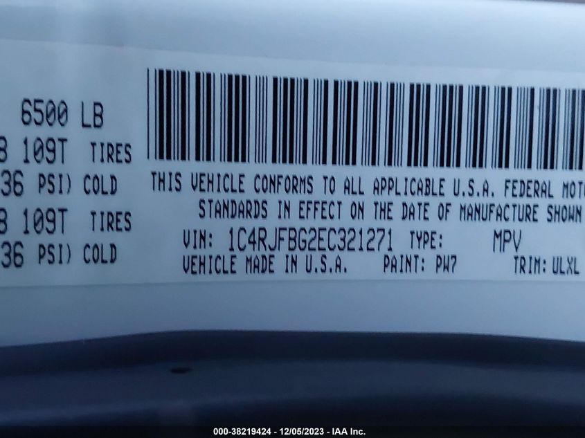 2014 JEEP GRAND CHEROKEE LIMITED - 1C4RJFBG2EC321271