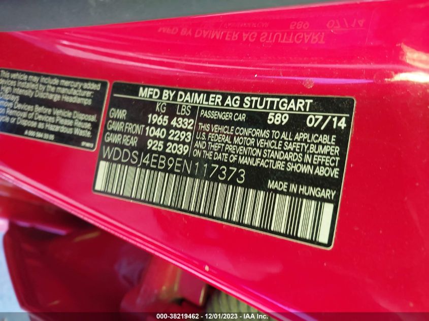 2014 MERCEDES-BENZ CLA 250 - WDDSJ4EB9EN117373