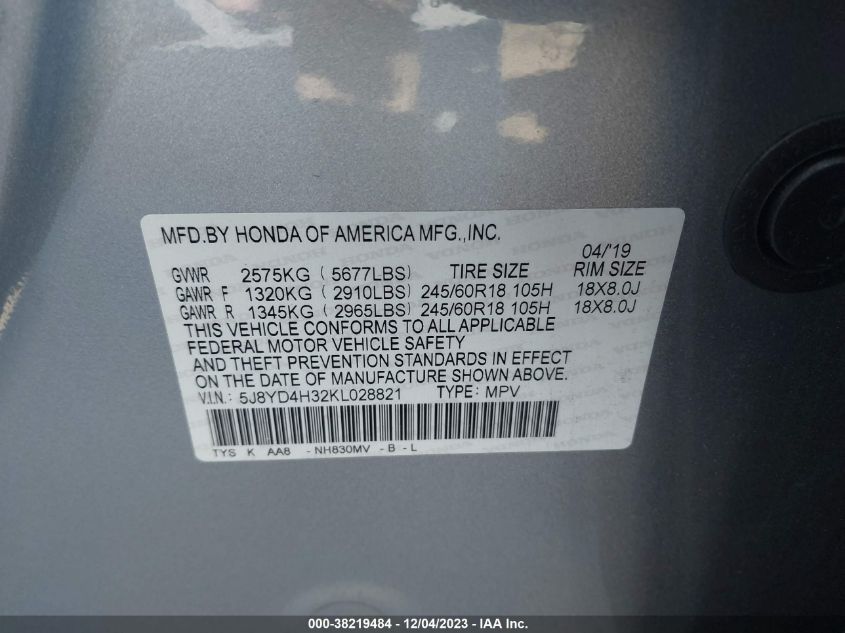 2019 ACURA MDX - 5J8YD4H32KL028821