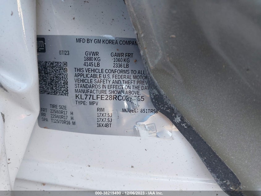 VIN KL77LFE28RC087755 2024 CHEVROLET TRAX LS