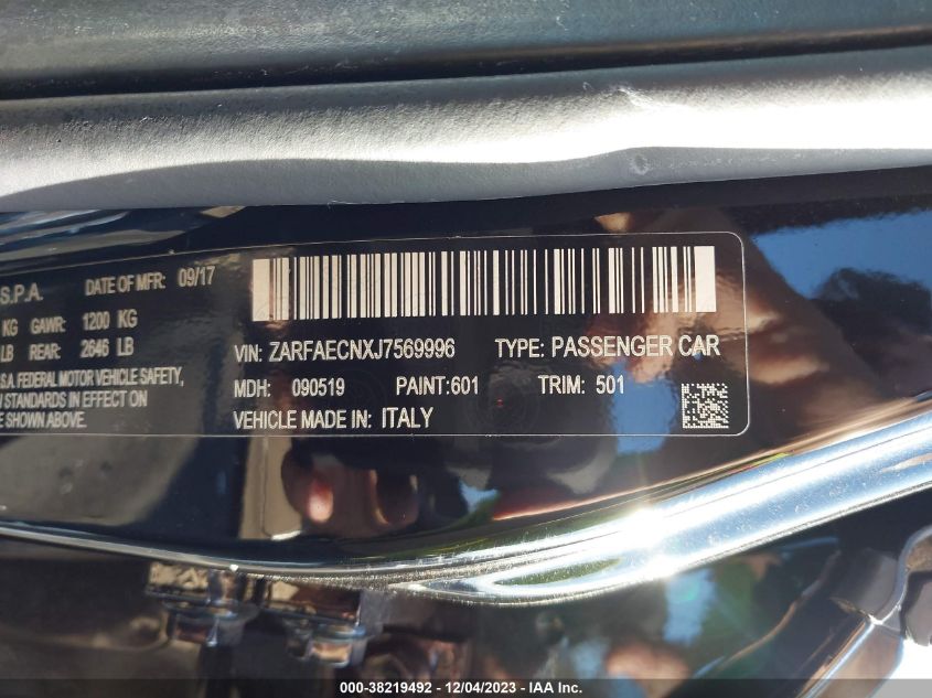 2018 ALFA ROMEO GIULIA TI - ZARFAECNXJ7569996