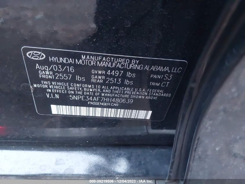 2017 HYUNDAI SONATA SPORT - 5NPE34AF7HH480639