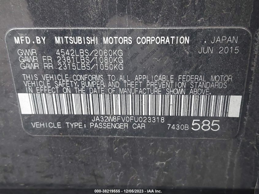 2015 MITSUBISHI LANCER EVOLUTION GSR JA32W8FV0FU023318