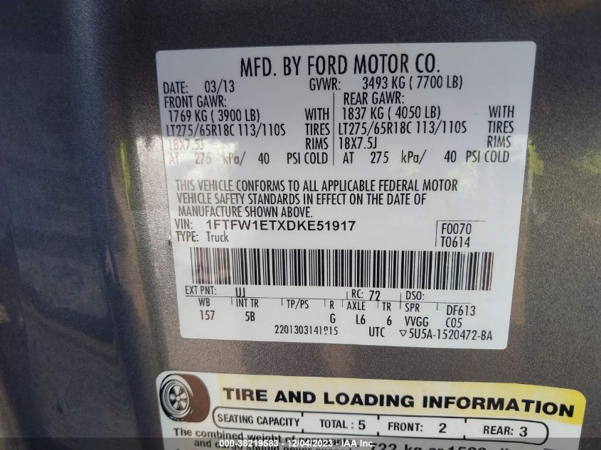 2013 FORD F-150 FX4 - 1FTFW1ETXDKE51917