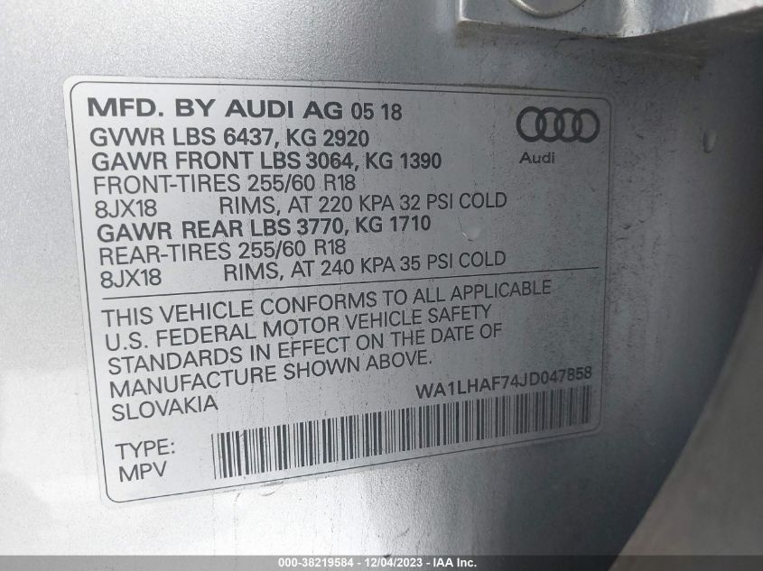 WA1LHAF74JD047858 2018 AUDI Q7, photo no. 9