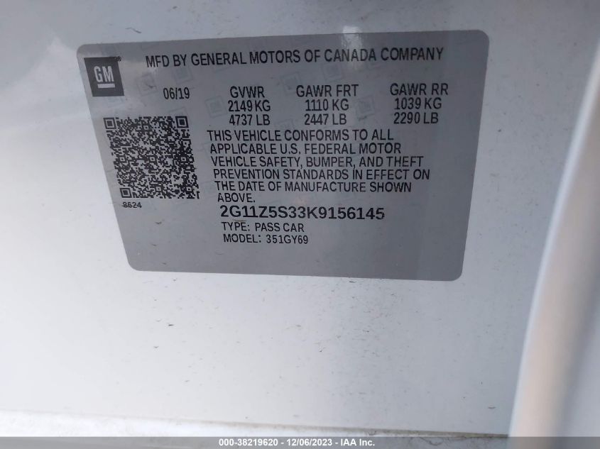2019 CHEVROLET IMPALA LT - 2G11Z5S33K9156145