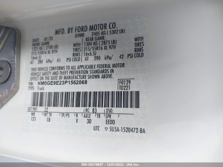 2023 FORD TRANSIT CONNECT XL - NM0GE9E23P1562068