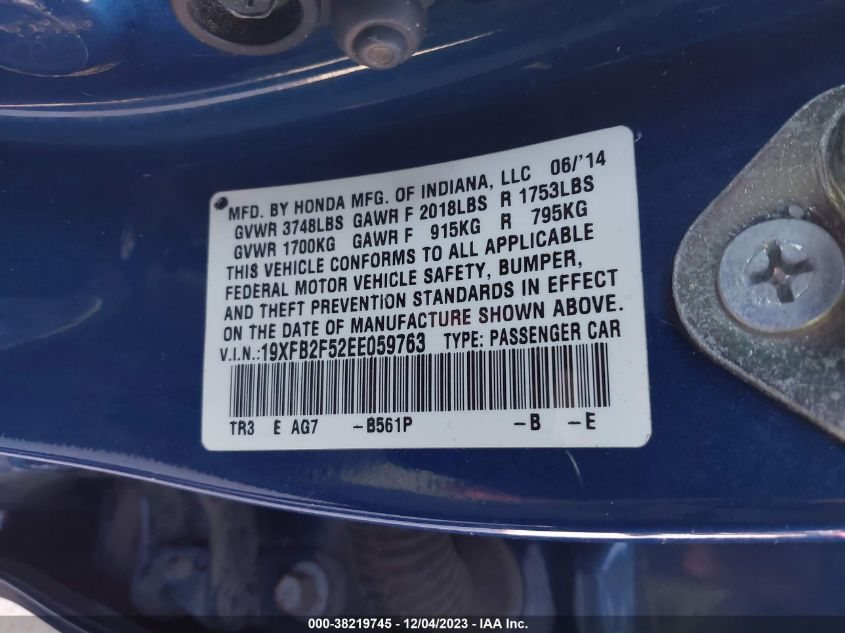 2014 HONDA CIVIC LX - 19XFB2F52EE059763
