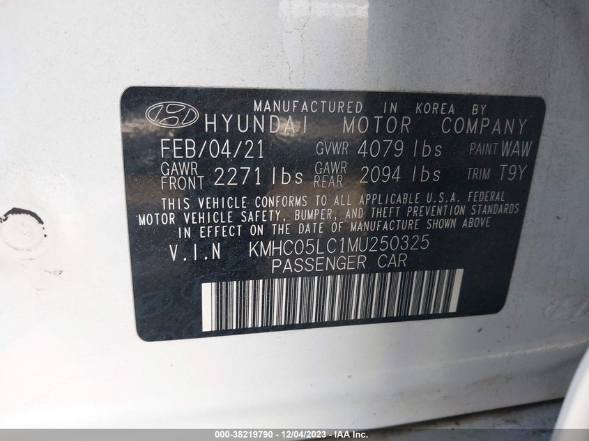 VIN KMHC05LC1MU250325 2021 HYUNDAI IONIQ HYBRID LIMITED