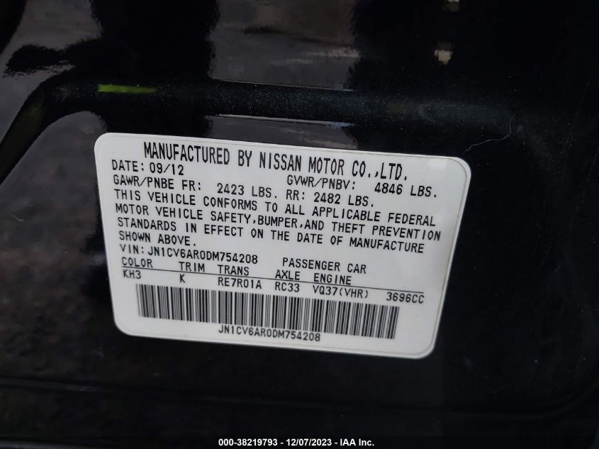 2013 INFINITI G37X X - JN1CV6AR0DM754208