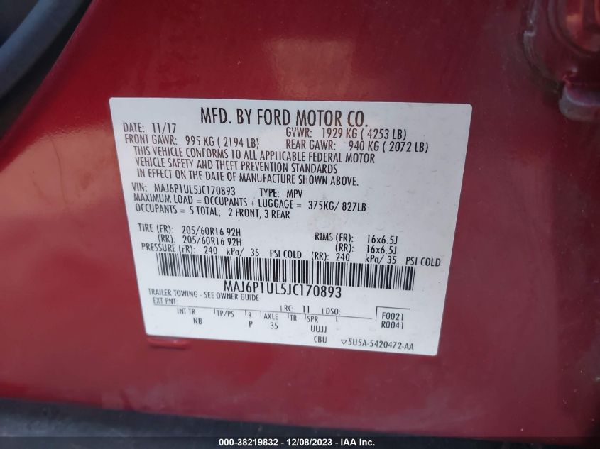 2018 FORD ECOSPORT SE - MAJ6P1UL5JC170893