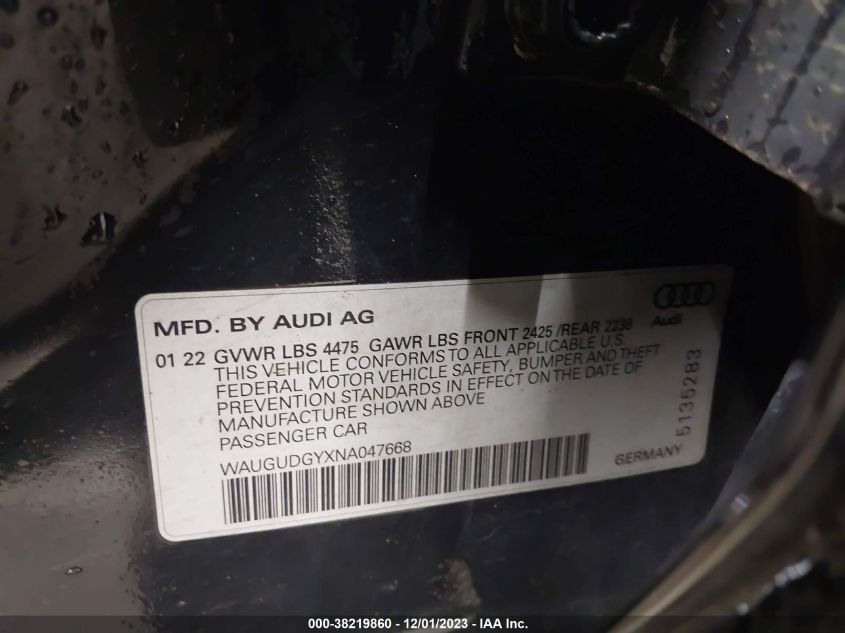 WAUGUDGYXNA047668 Audi A3 PREMIUM 40 TFSI QUATTRO 9