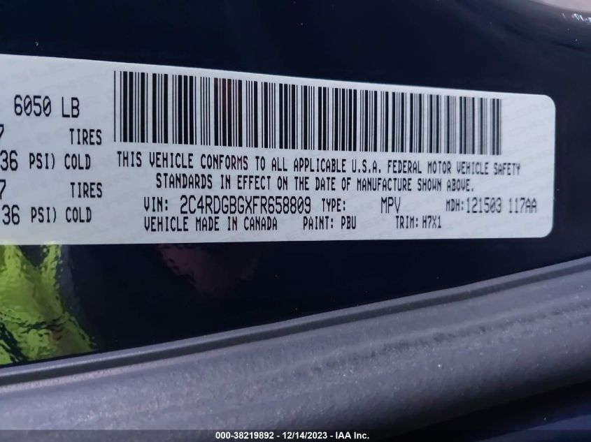 2015 DODGE GRAND CARAVAN AVP/SE - 2C4RDGBGXFR658809