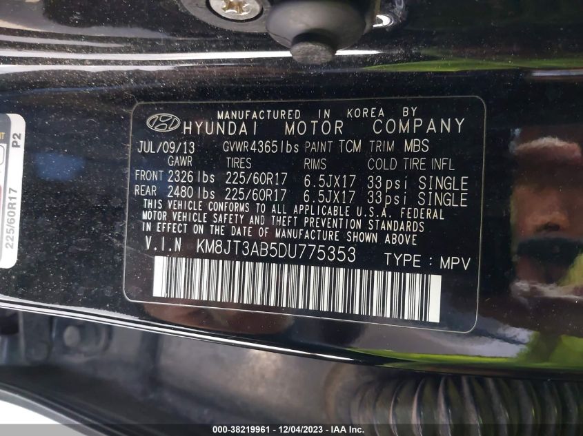 2013 HYUNDAI TUCSON GL - KM8JT3AB5DU775353