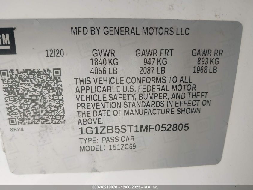 2021 CHEVROLET MALIBU LS - 1G1ZB5ST1MF052805