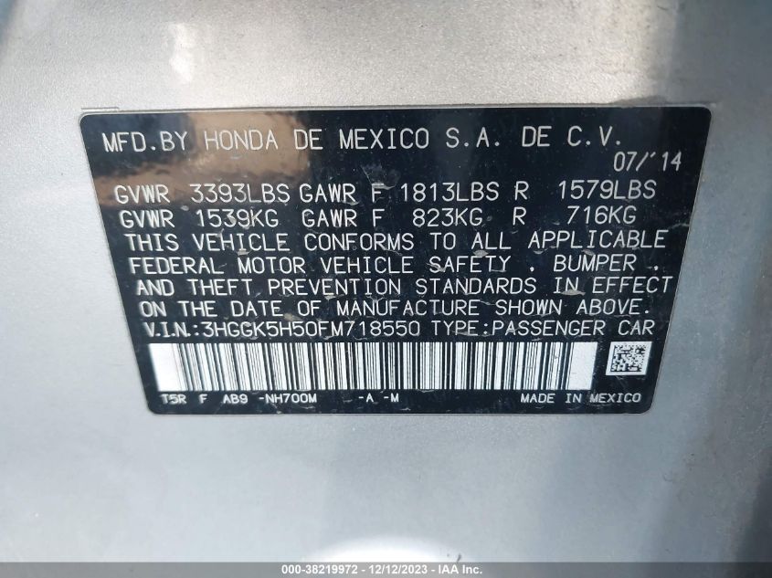 2015 HONDA FIT LX - 3HGGK5H50FM718550