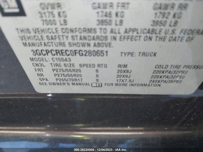 2015 CHEVROLET SILVERADO 1500 1LT - 3GCPCREC0FG280651