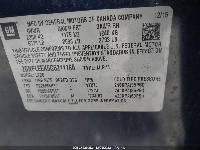 2016 CHEVROLET EQUINOX LS - 2GNFLEEK8G6211786