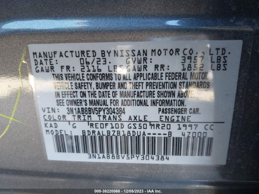 2023 NISSAN SENTRA S XTRONIC CVT - 3N1AB8BV5PY304384