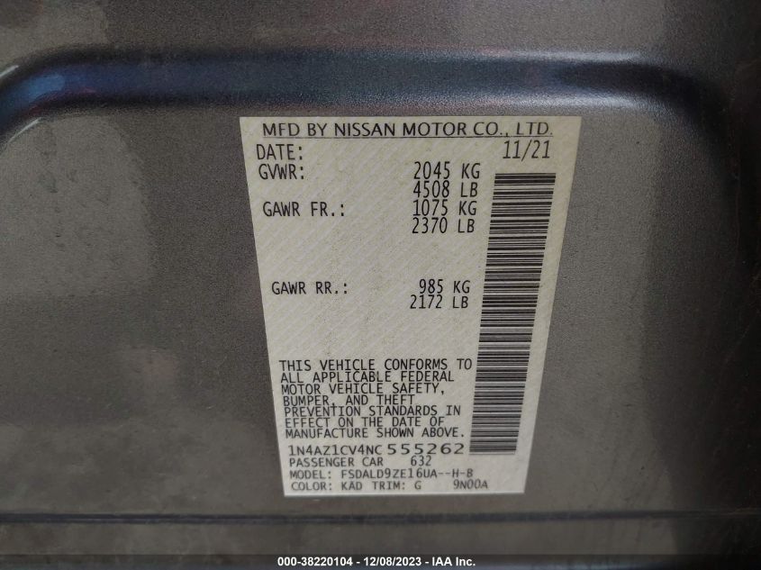 2022 NISSAN LEAF SV - 1N4AZ1CV4NC555262