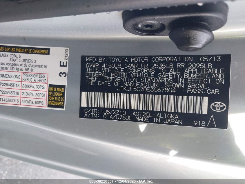 2014 TOYOTA SCION TC - JTKJF5C70E3067804
