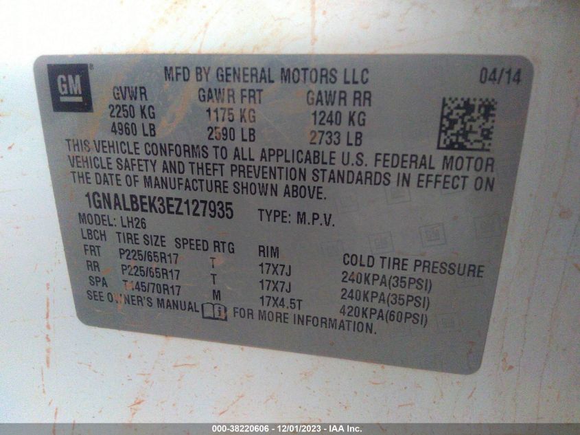 2014 CHEVROLET EQUINOX 1LT - 1GNALBEK3EZ127935